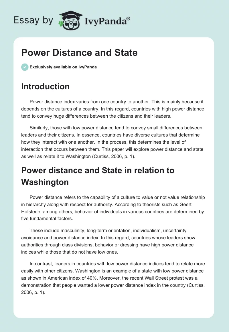 Power Distance and State. Page 1
