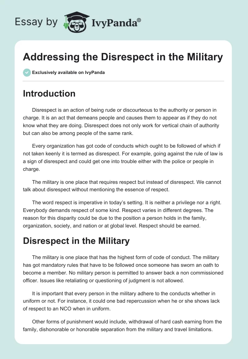 Addressing the Disrespect in the Military. Page 1