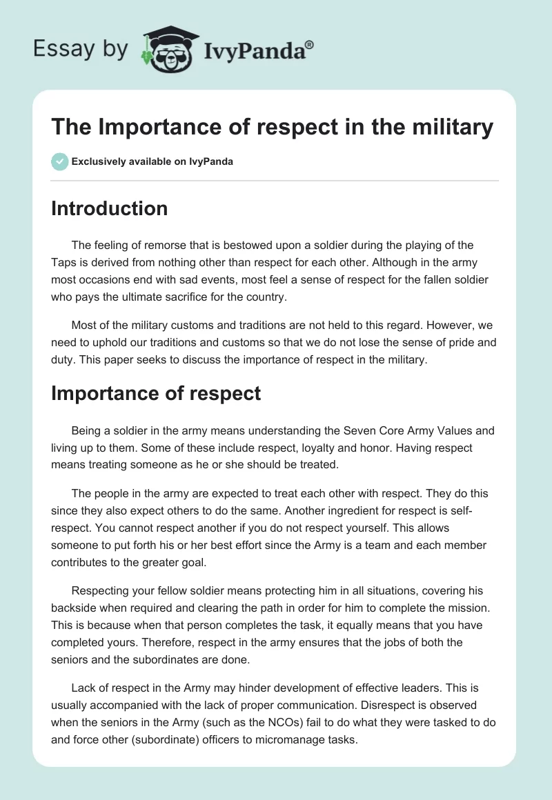 1000 word essay on respect in the military