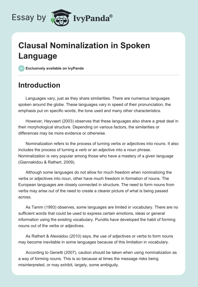 Clausal Nominalization in Spoken Language. Page 1