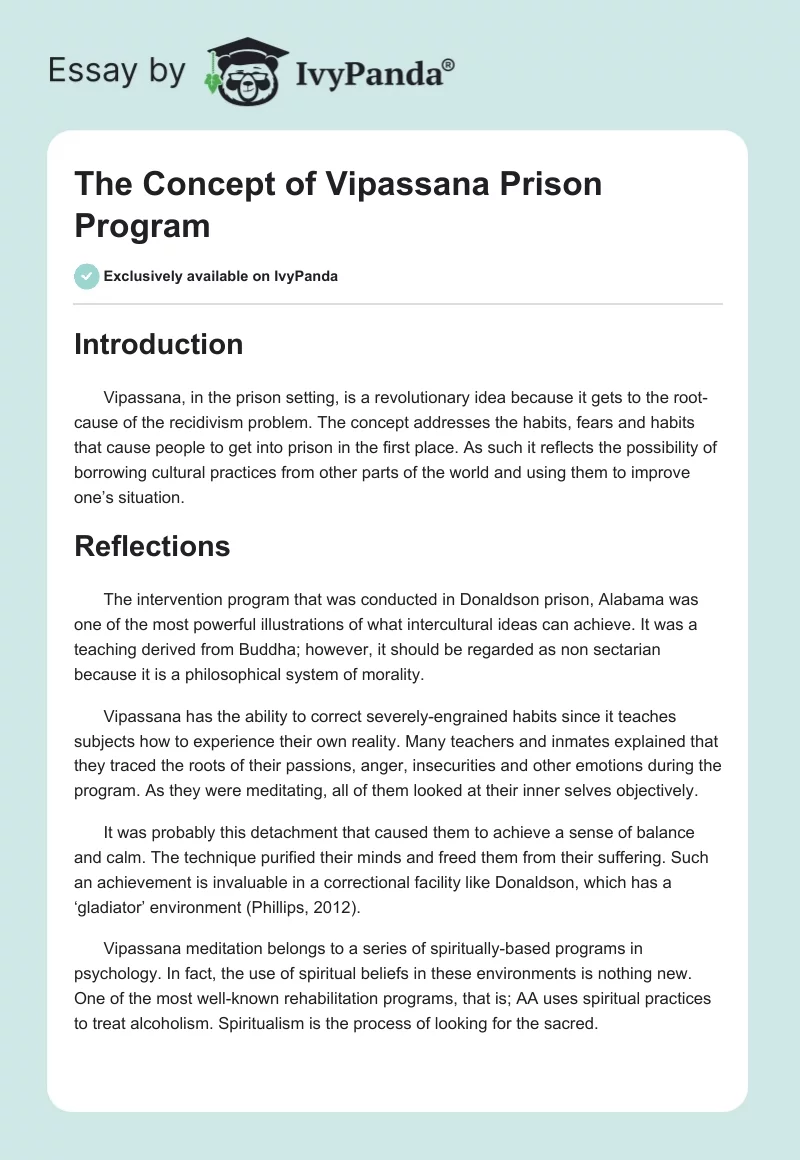 The Concept of Vipassana Prison Program. Page 1