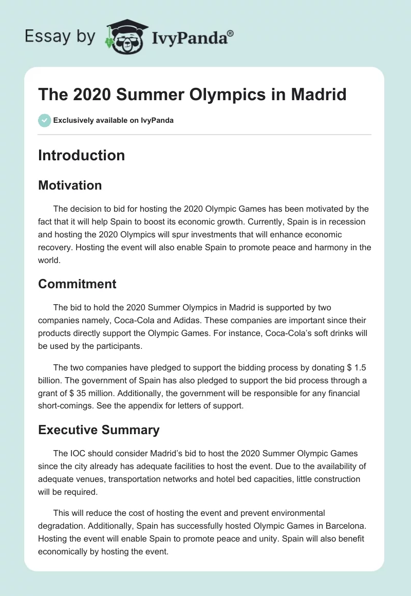 The 2020 Summer Olympics in Madrid. Page 1