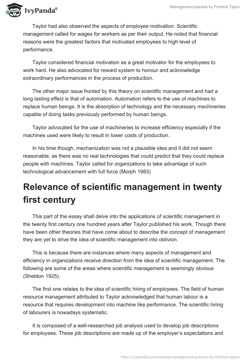 Management practice by Fredrick Taylor. Page 3
