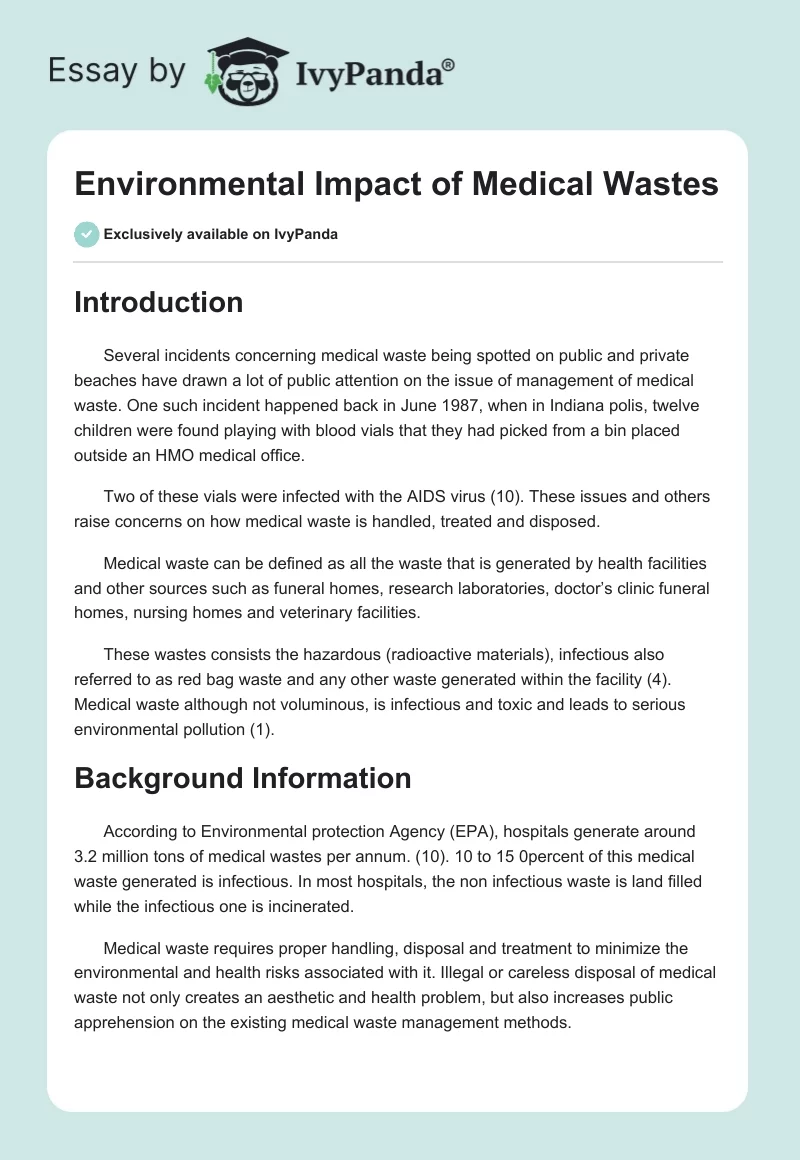 Environmental Impact of Medical Wastes. Page 1