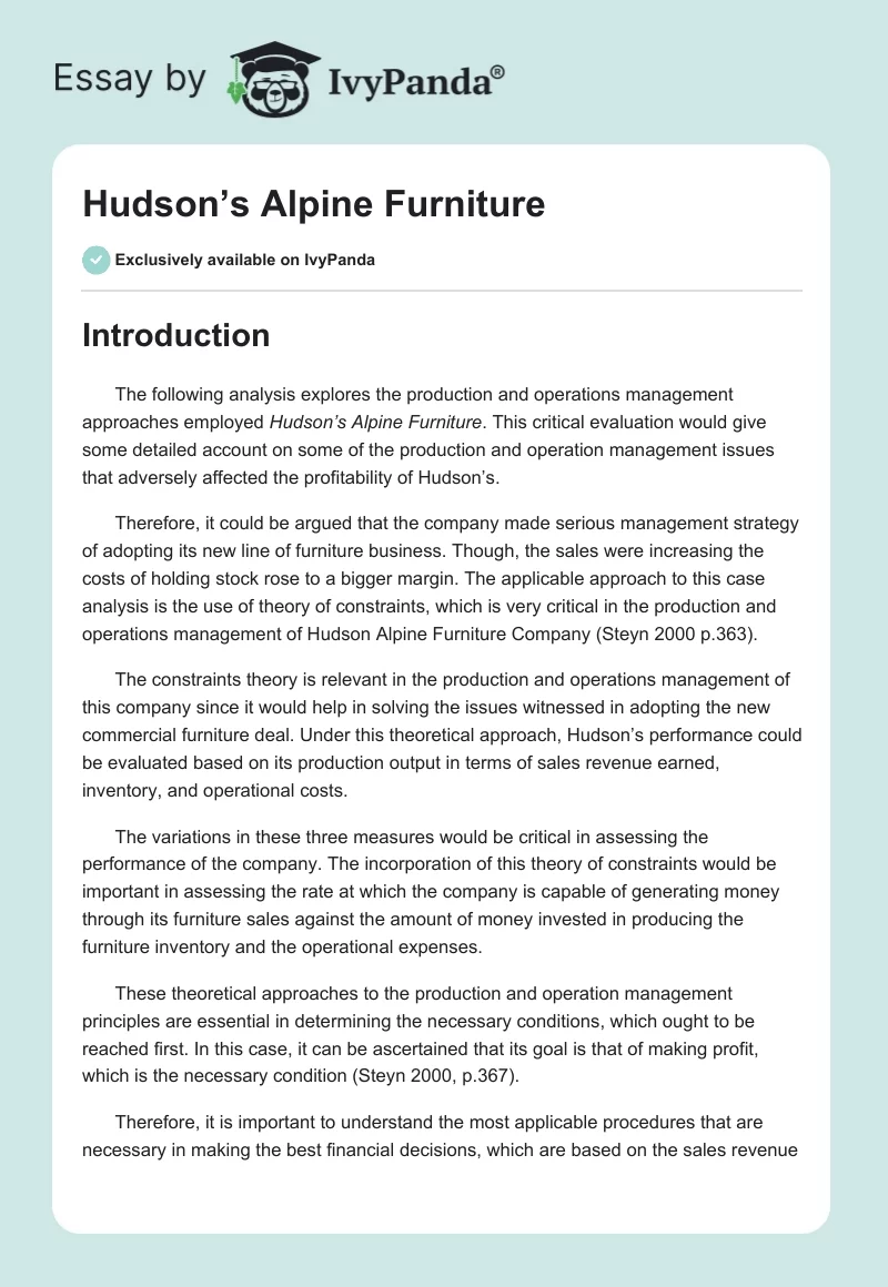 Hudson’s Alpine Furniture. Page 1