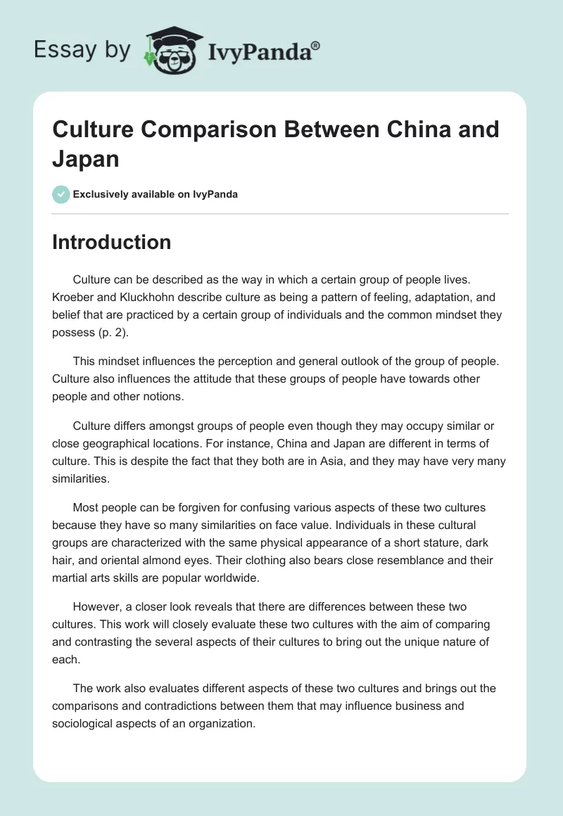 Culture Comparison Between China and Japan. Page 1