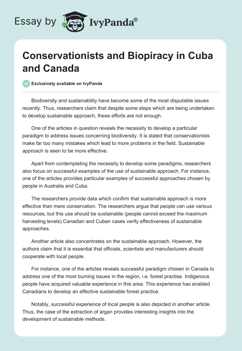 Conservationists and Biopiracy in Cuba and Canada. Page 1