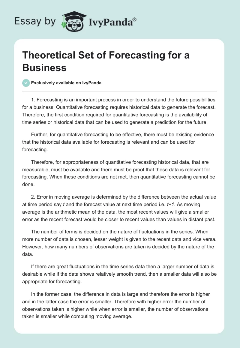 Theoretical Set of Forecasting for a Business. Page 1