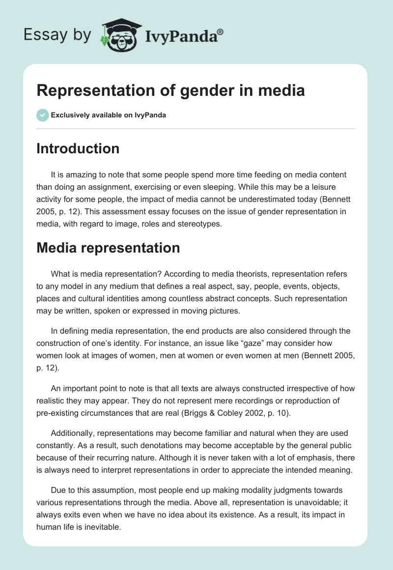 Representation of gender in media. Page 1