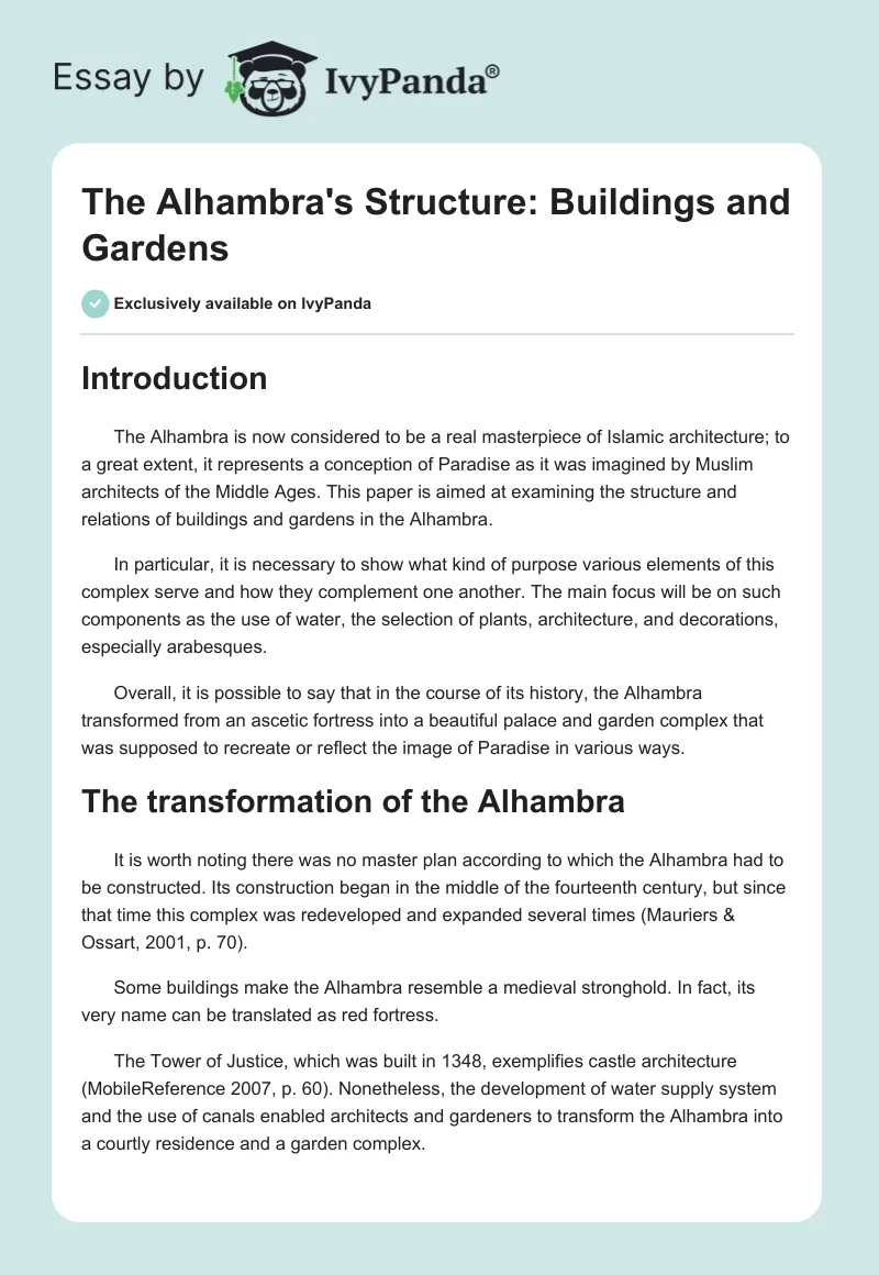 The Alhambra's Structure: Buildings and Gardens. Page 1