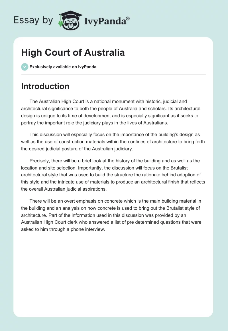 High Court of Australia. Page 1