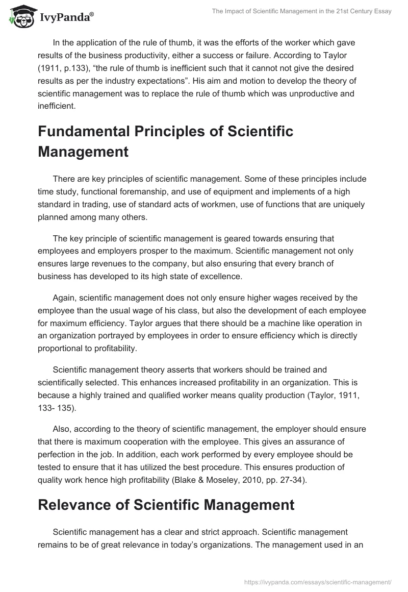 The Impact of Scientific Management in the 21st Century Essay. Page 2