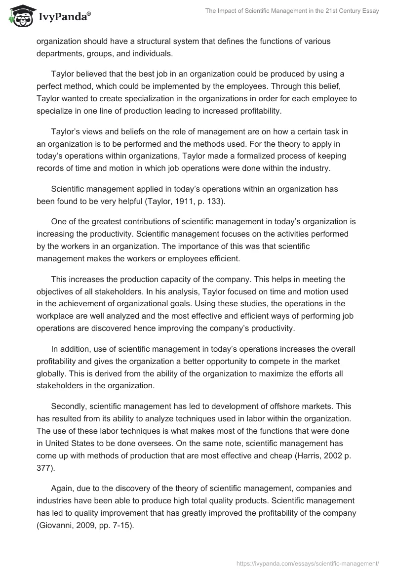 The Impact of Scientific Management in the 21st Century Essay. Page 3