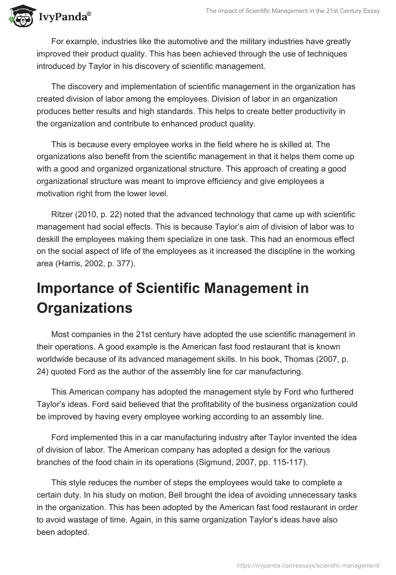 The Impact of Scientific Management in the 21st Century Essay. Page 4