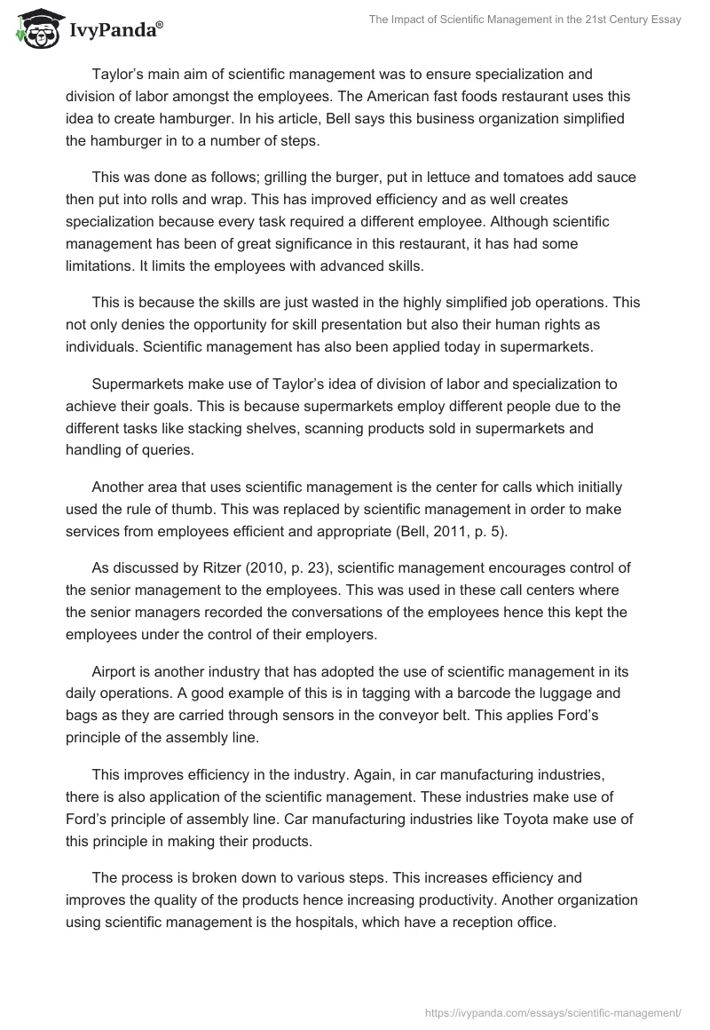 The Impact of Scientific Management in the 21st Century Essay. Page 5