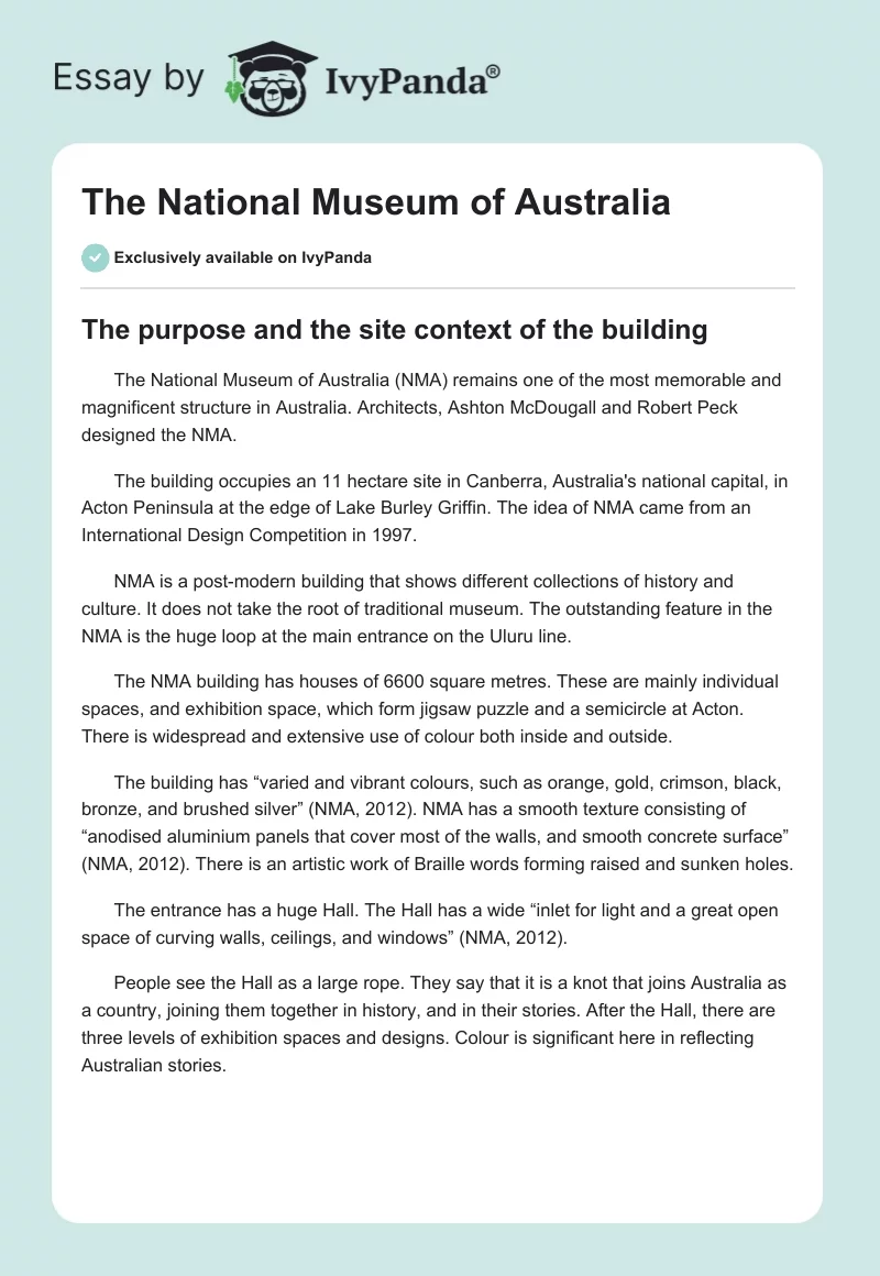 The National Museum of Australia. Page 1