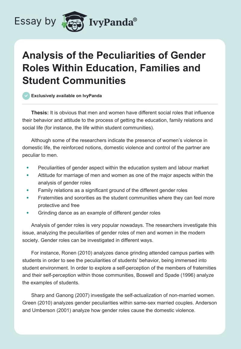 Analysis of the Peculiarities of Gender Roles Within Education, Families and Student Communities. Page 1