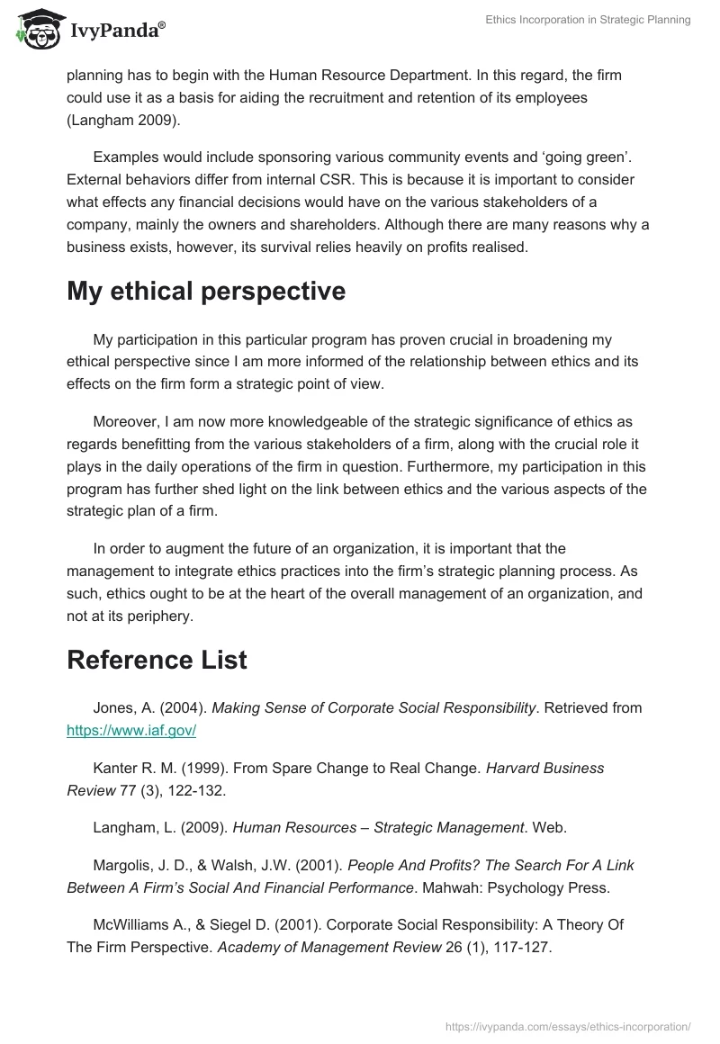 Ethics Incorporation in Strategic Planning. Page 3