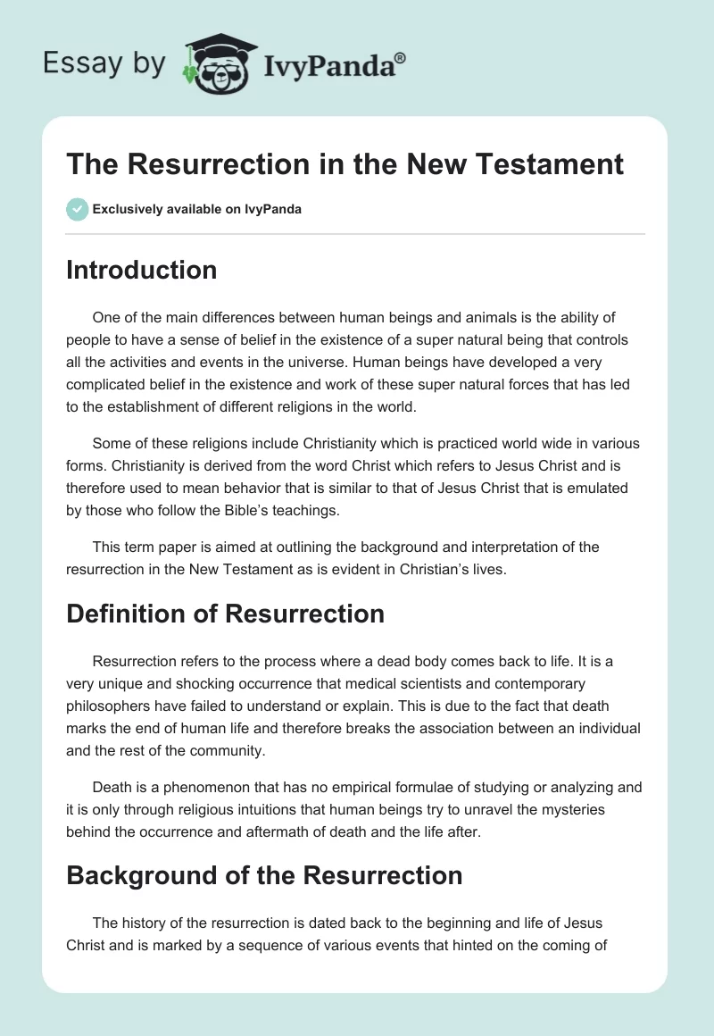 The Resurrection in the New Testament. Page 1