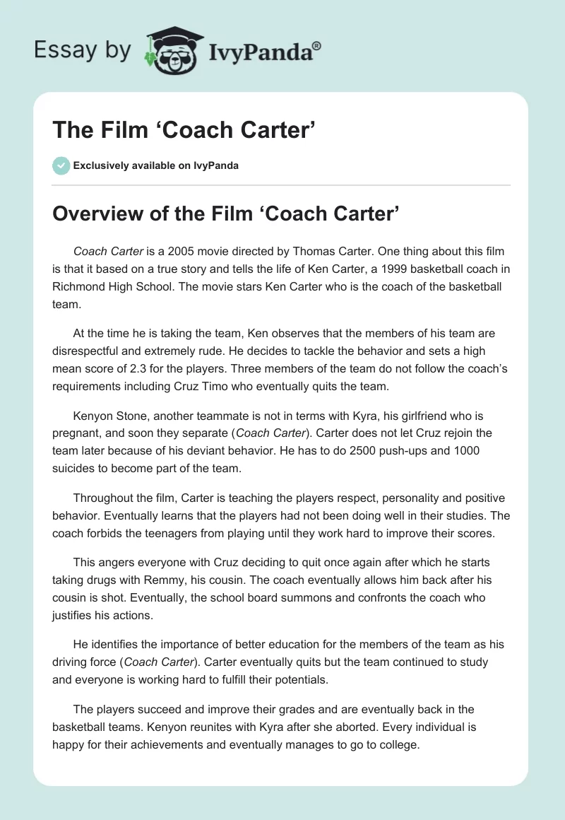 The Film ‘Coach Carter’. Page 1