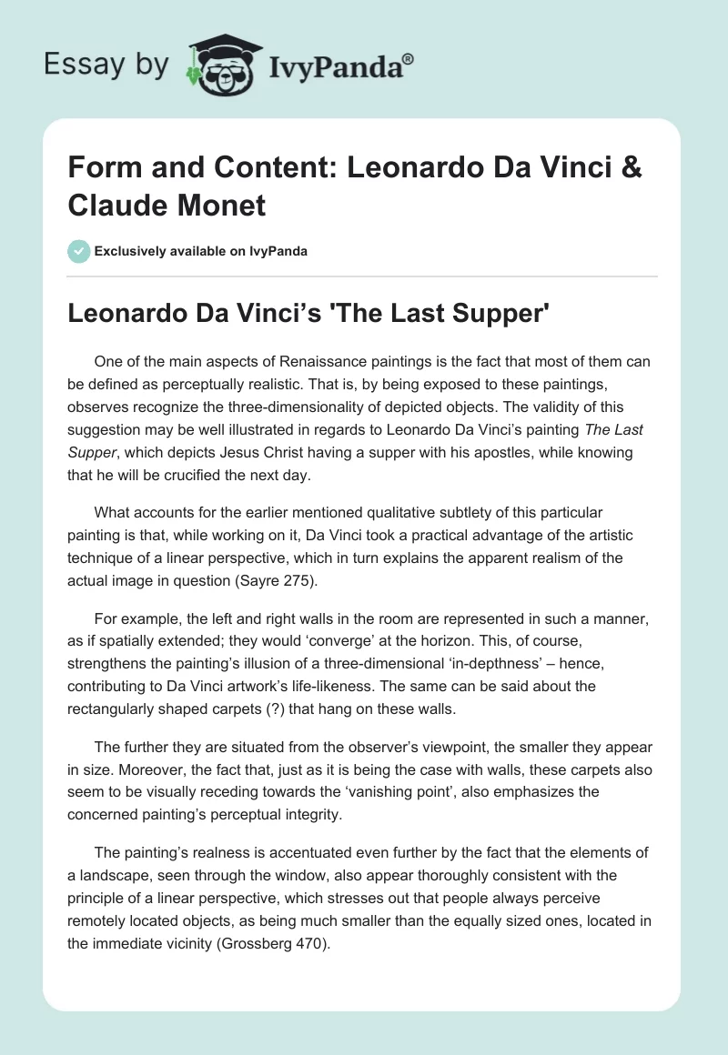 Form and Content: Leonardo Da Vinci & Claude Monet. Page 1
