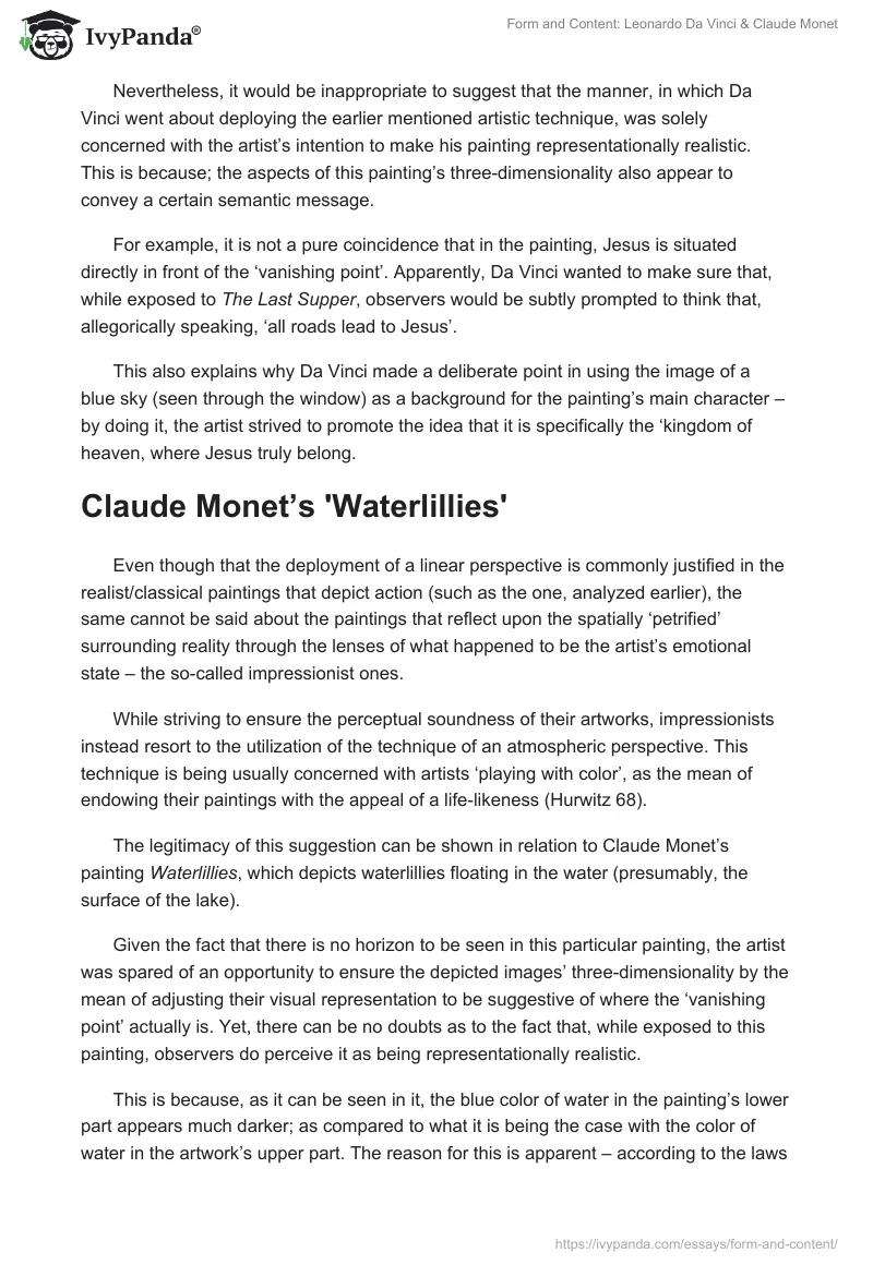 Form and Content: Leonardo Da Vinci & Claude Monet. Page 2