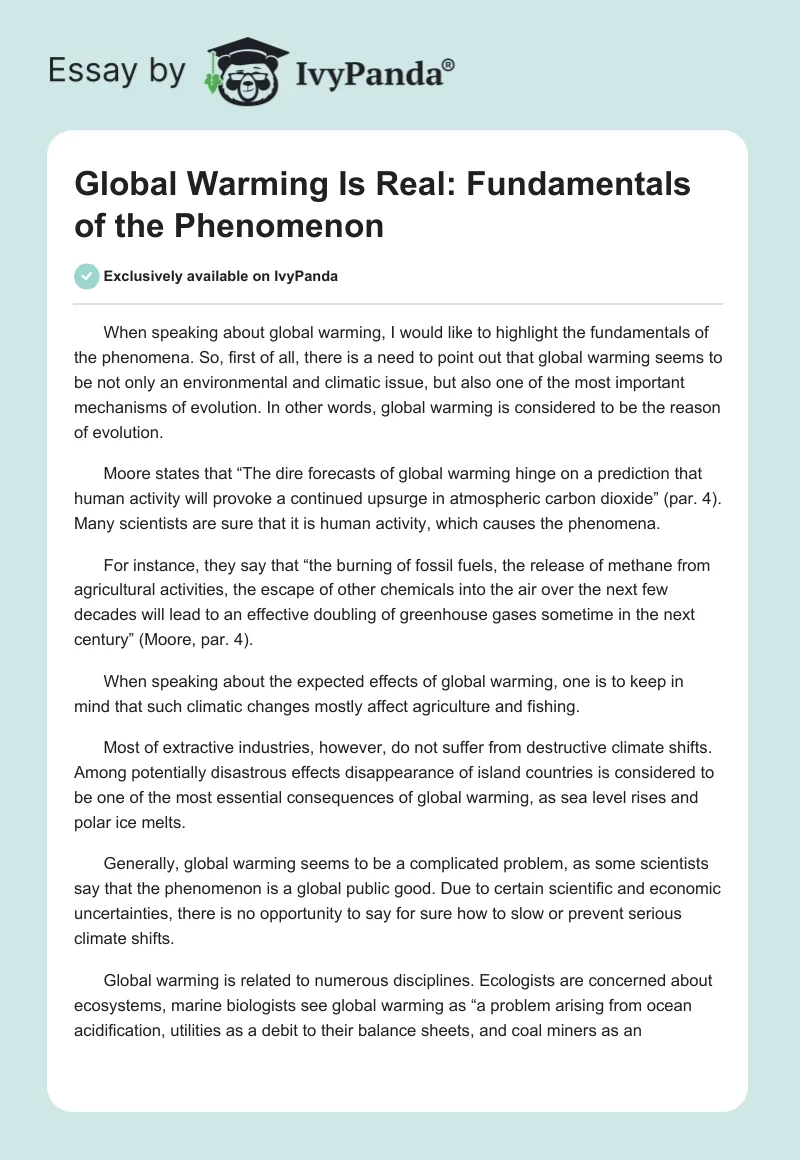 Global Warming Is Real: Fundamentals of the Phenomenon. Page 1