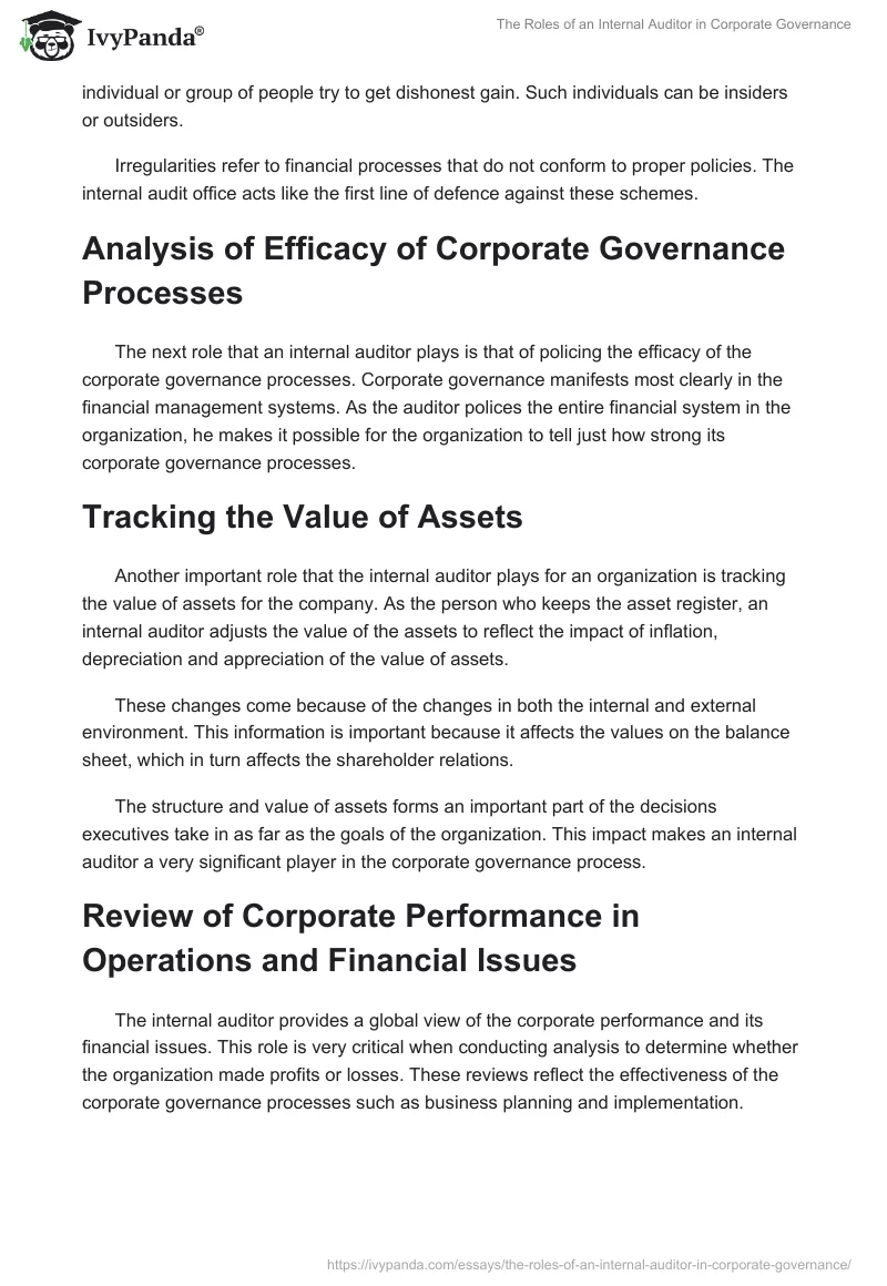 The Roles of an Internal Auditor in Corporate Governance. Page 2