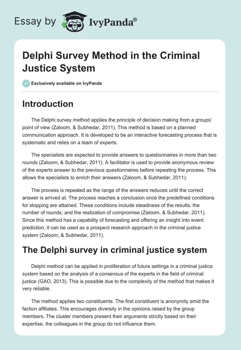 Delphi Survey Method in the Criminal Justice System. Page 1
