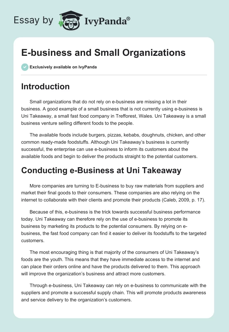 E-business and Small Organizations. Page 1