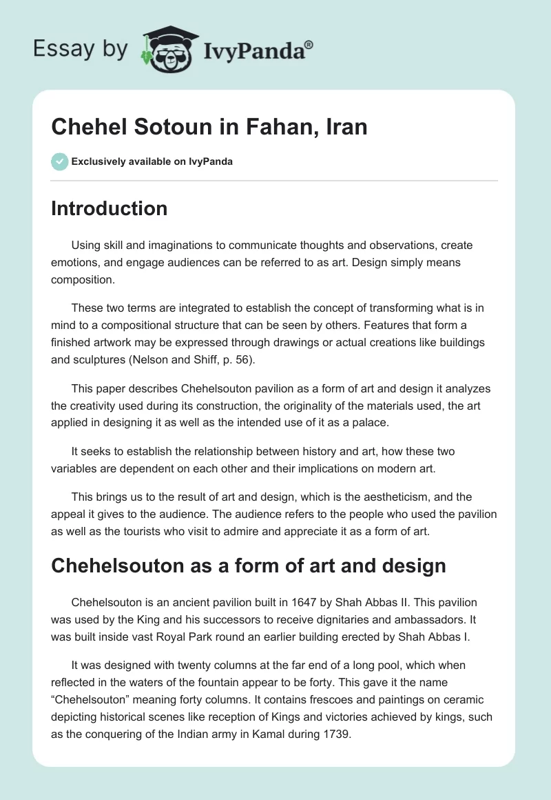 Chehel Sotoun in Fahan, Iran. Page 1