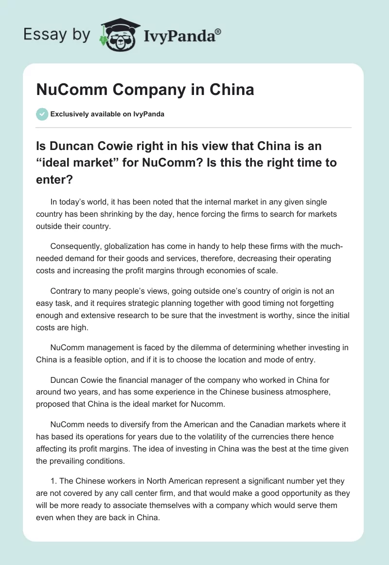 NuComm Company in China. Page 1