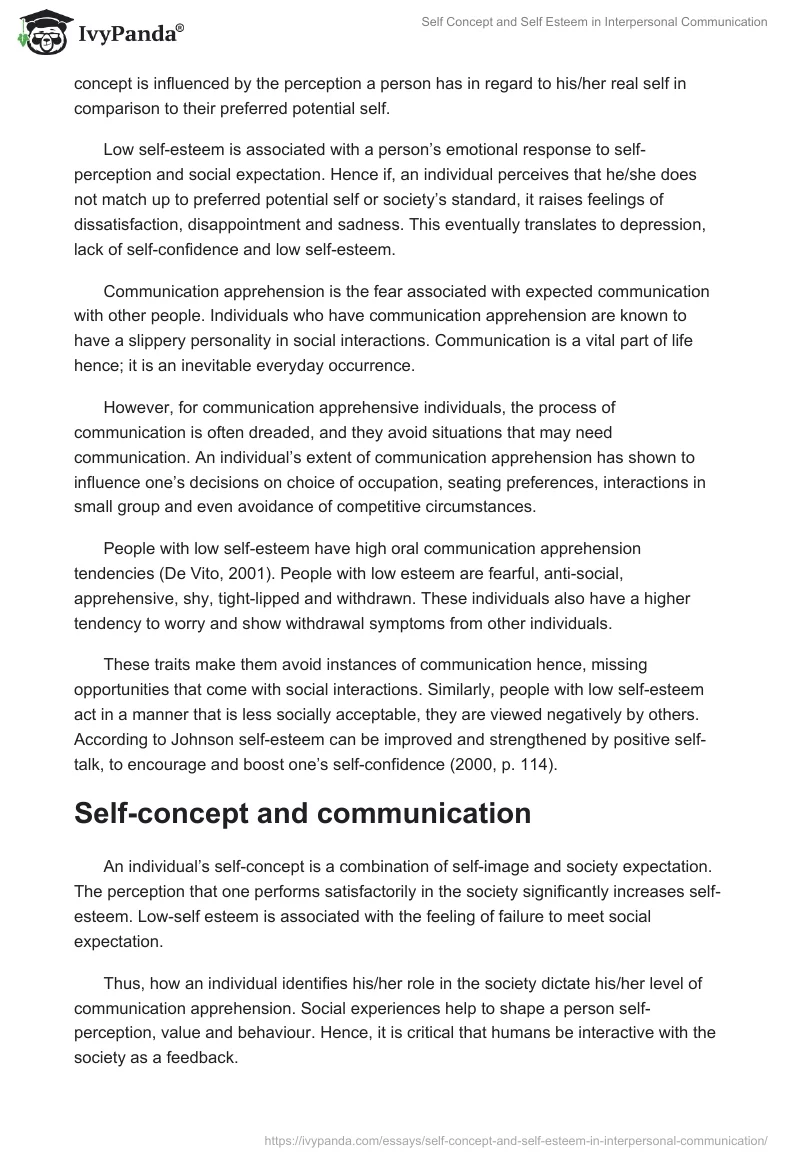 Self Concept and Self Esteem in Interpersonal Communication. Page 2