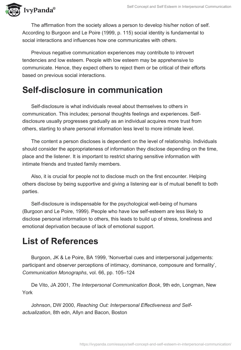 Self Concept and Self Esteem in Interpersonal Communication. Page 3
