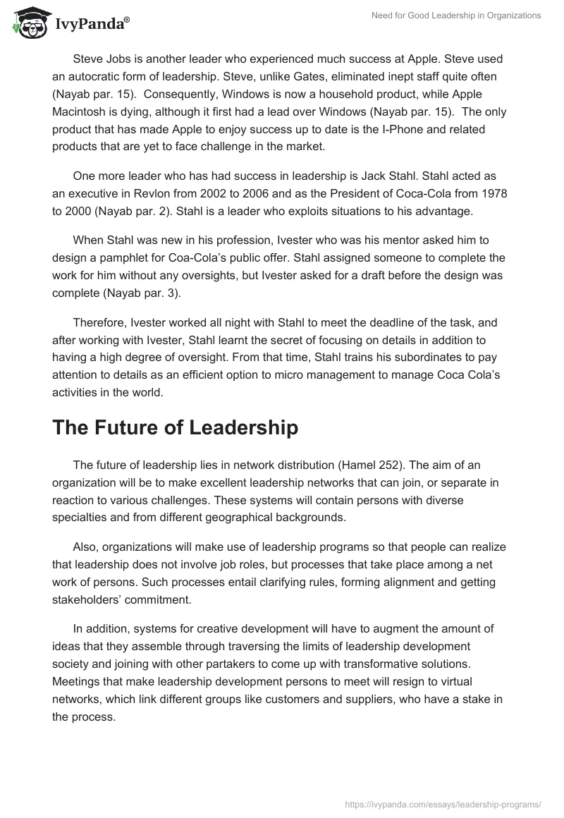 Need for Good Leadership in Organizations. Page 2