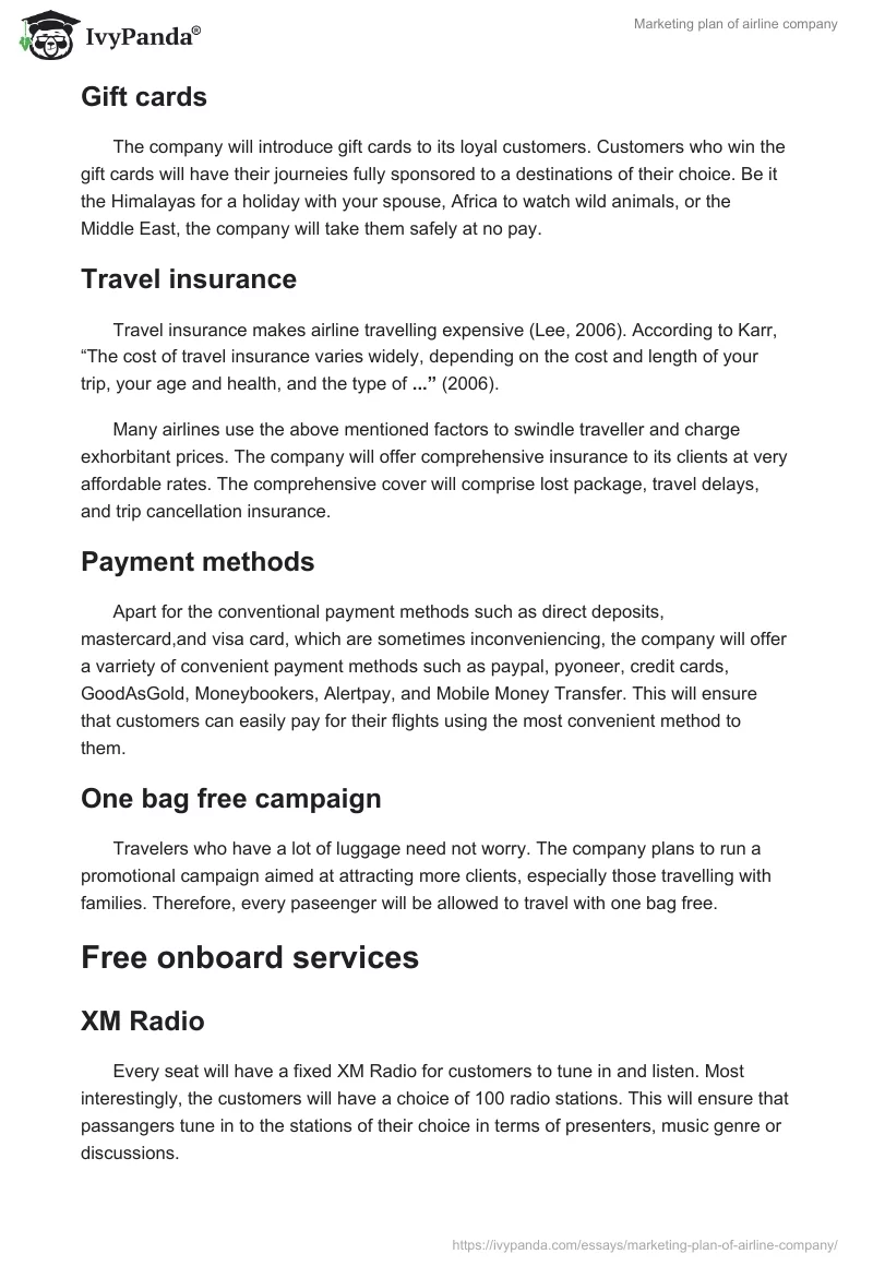 Marketing Plan of Airline Company. Page 4