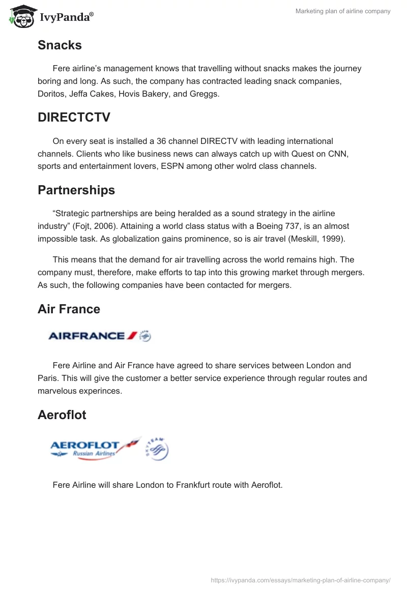 Marketing Plan of Airline Company. Page 5