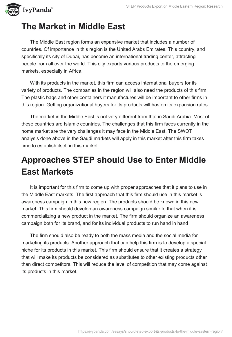 STEP Products Export on Middle Eastern Region: Research. Page 4