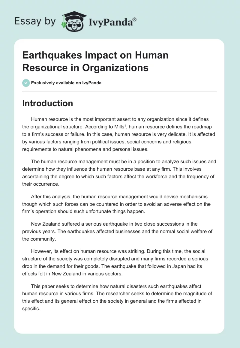 Earthquakes Impact on Human Resource in Organizations. Page 1