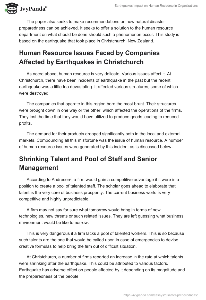 Earthquakes Impact on Human Resource in Organizations. Page 2