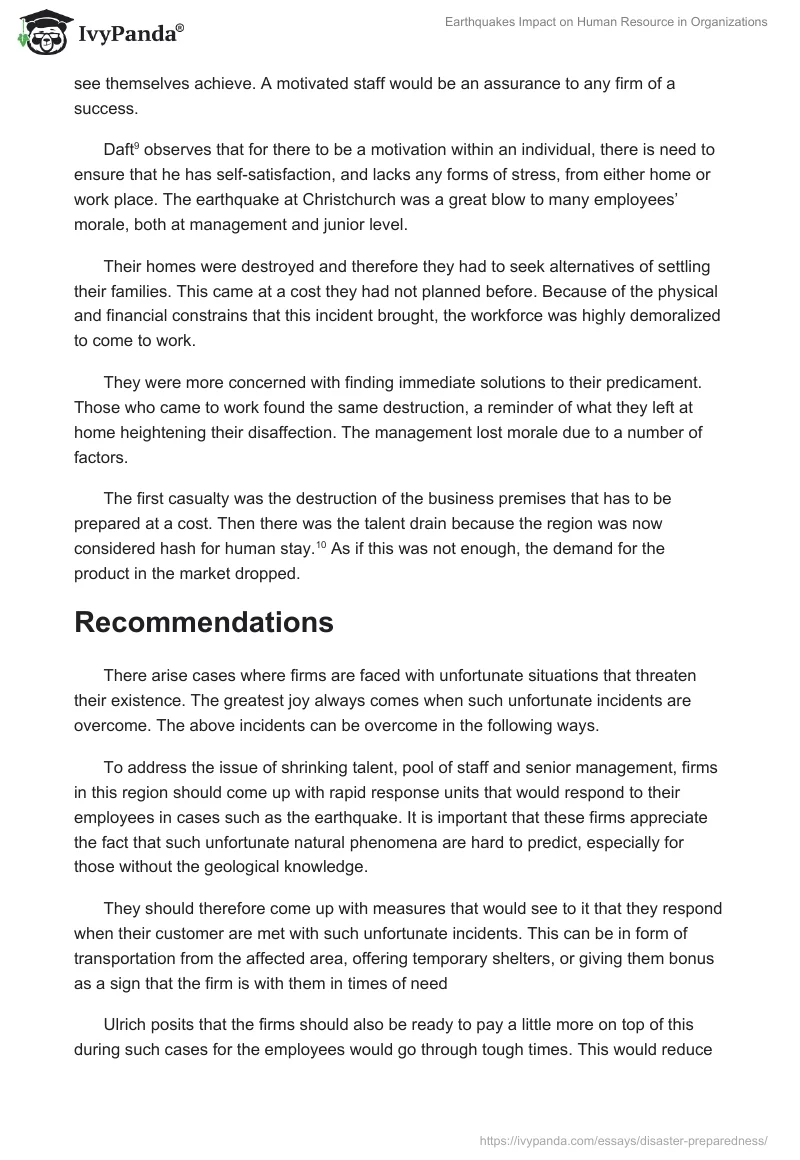 Earthquakes Impact on Human Resource in Organizations. Page 5