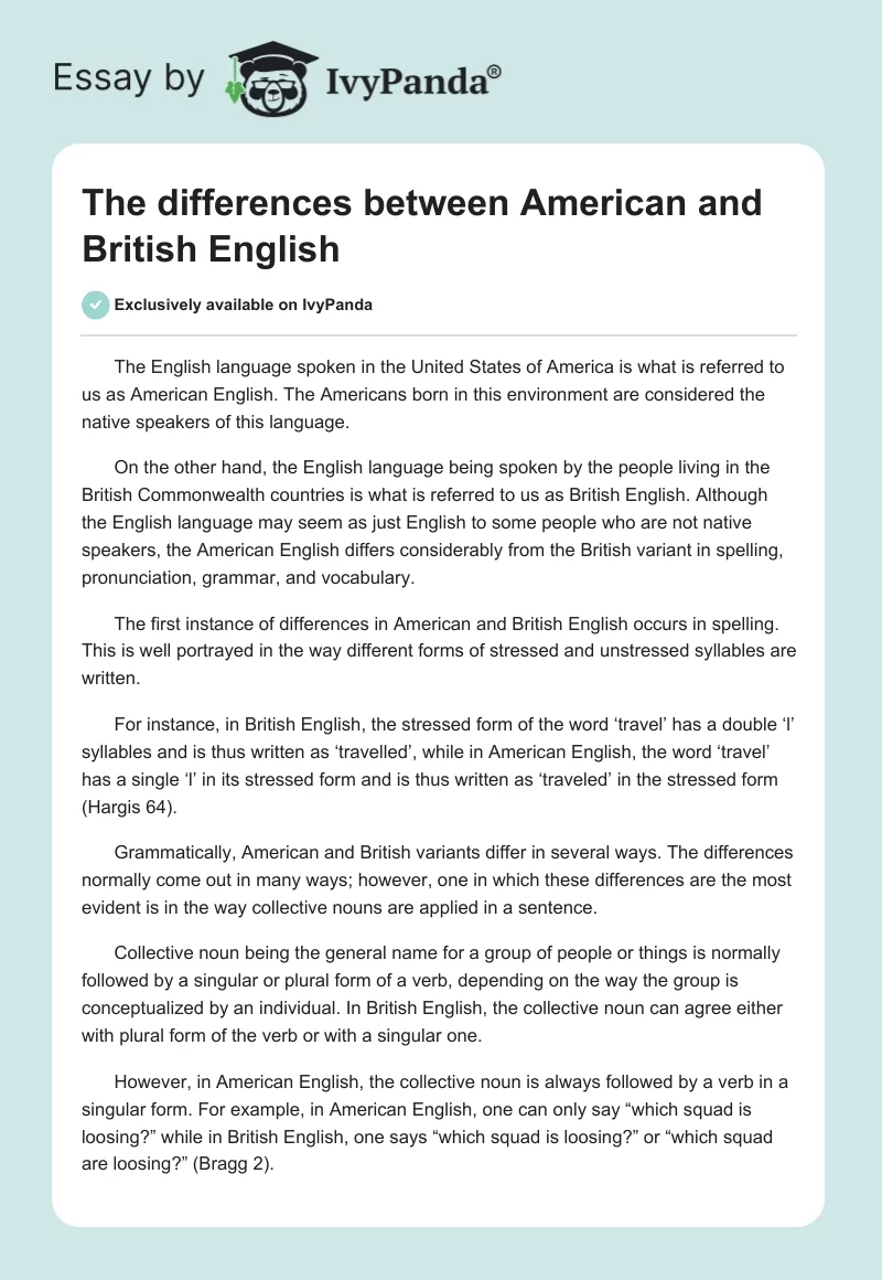 The differences between American and British English. Page 1