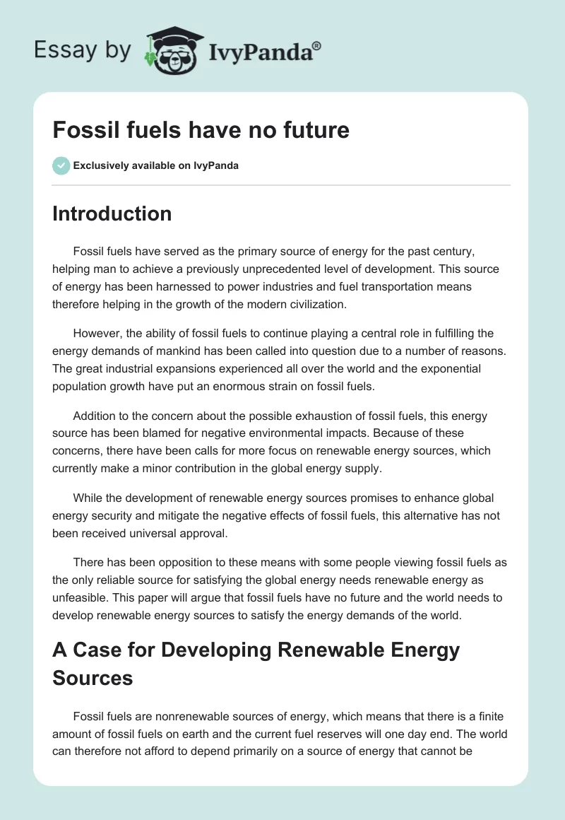 Fossil fuels have no future. Page 1