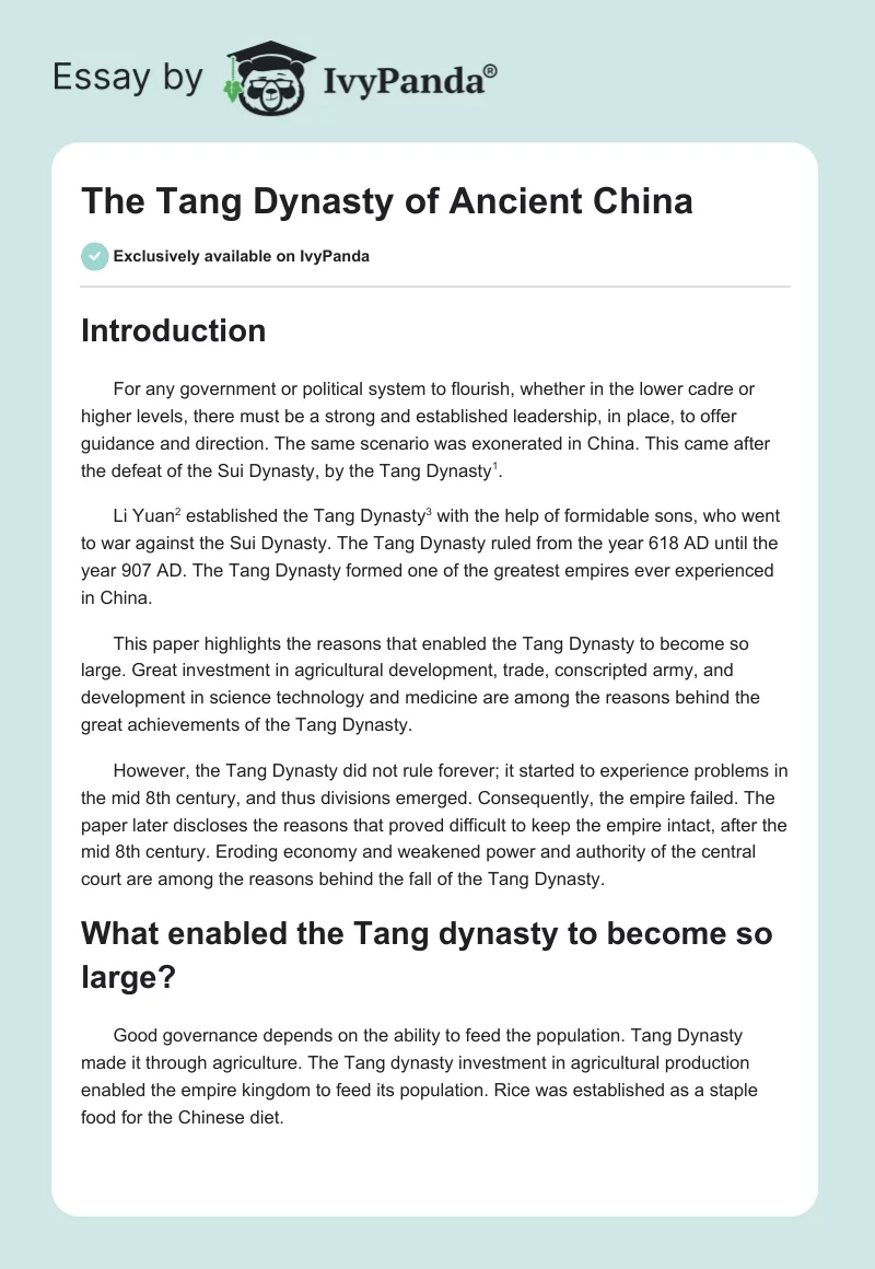 The Tang Dynasty of Ancient China. Page 1
