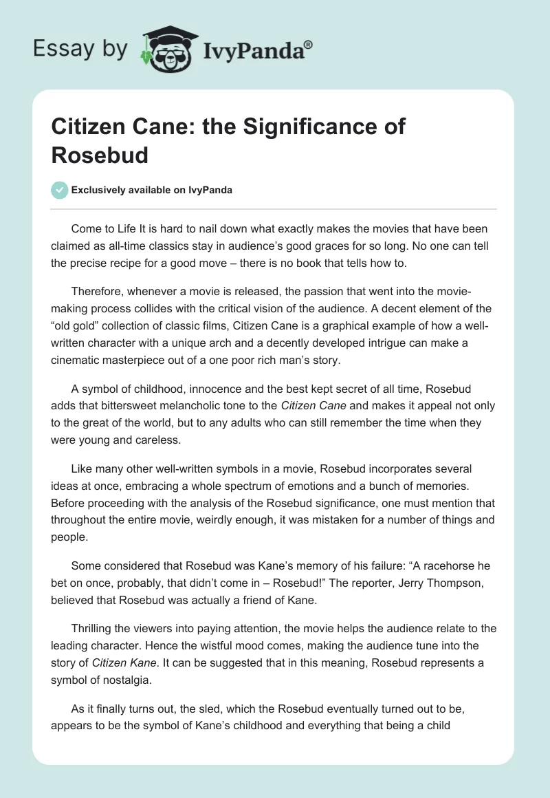 Citizen Cane: the Significance of Rosebud. Page 1