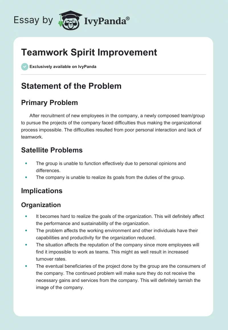 Teamwork Spirit Improvement. Page 1
