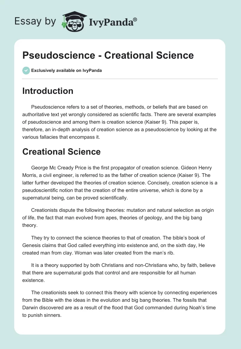 Pseudoscience - Creational Science. Page 1