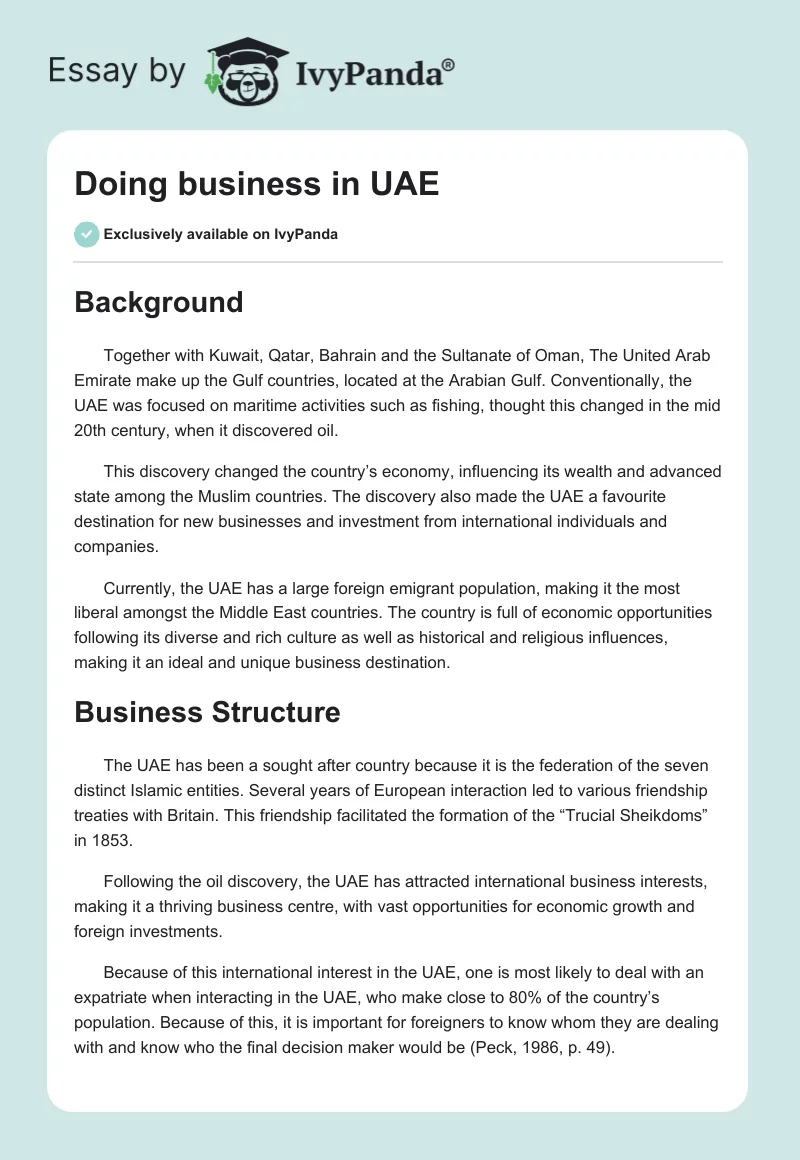 Doing business in UAE. Page 1