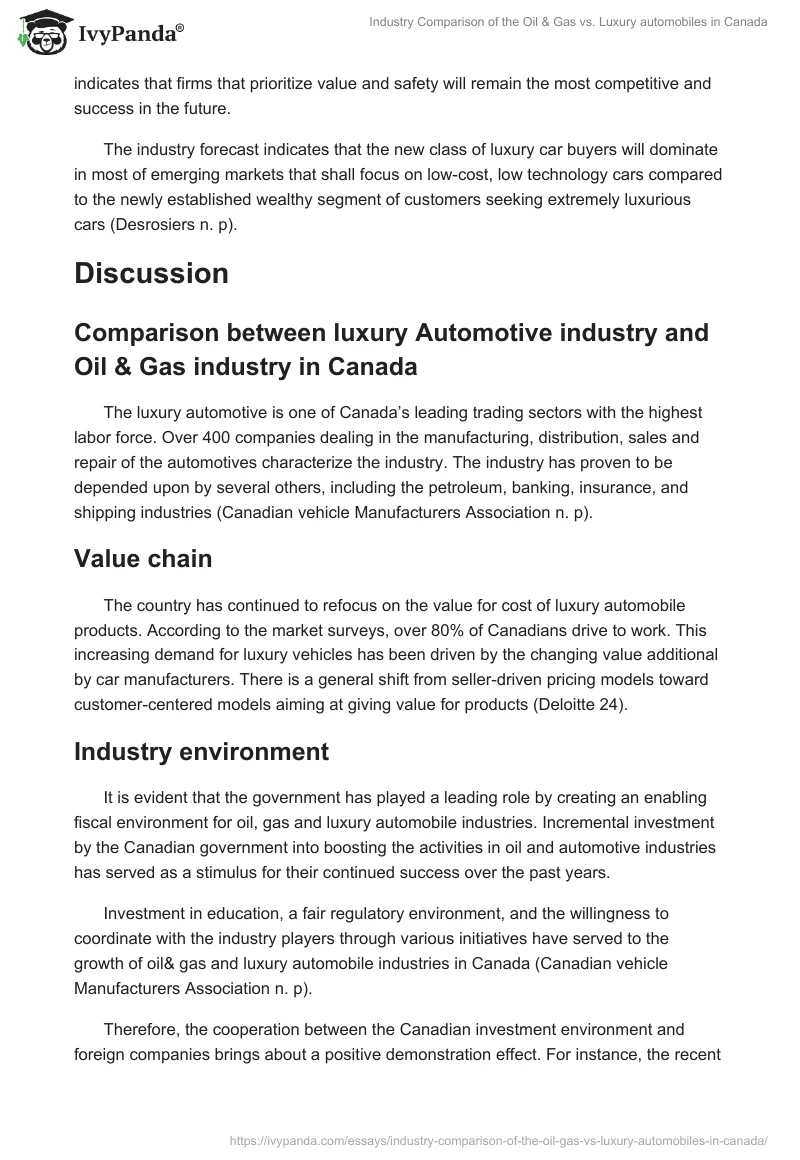 Industry Comparison of the Oil & Gas vs. Luxury automobiles in Canada. Page 2