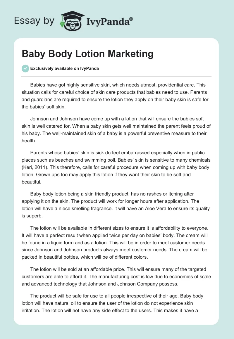 Baby Body Lotion Marketing. Page 1